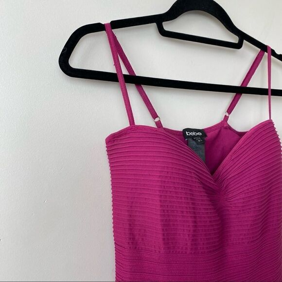 Bebe-Ribbed Deep Raspberry Party Mini Bodycon Dress (Medium/Large) - Picture 3 of 10